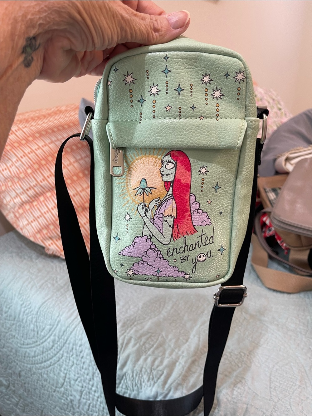 Mint Green Enchanted Illustration Crossbody Bag